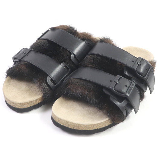Burberry Faux Fur Belted Slide Sandals Leather