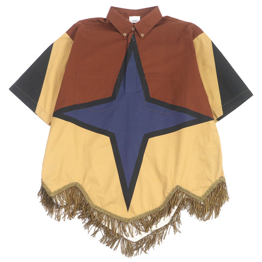 Burberry Cotton Logo Fringe Western Shirt Brown L