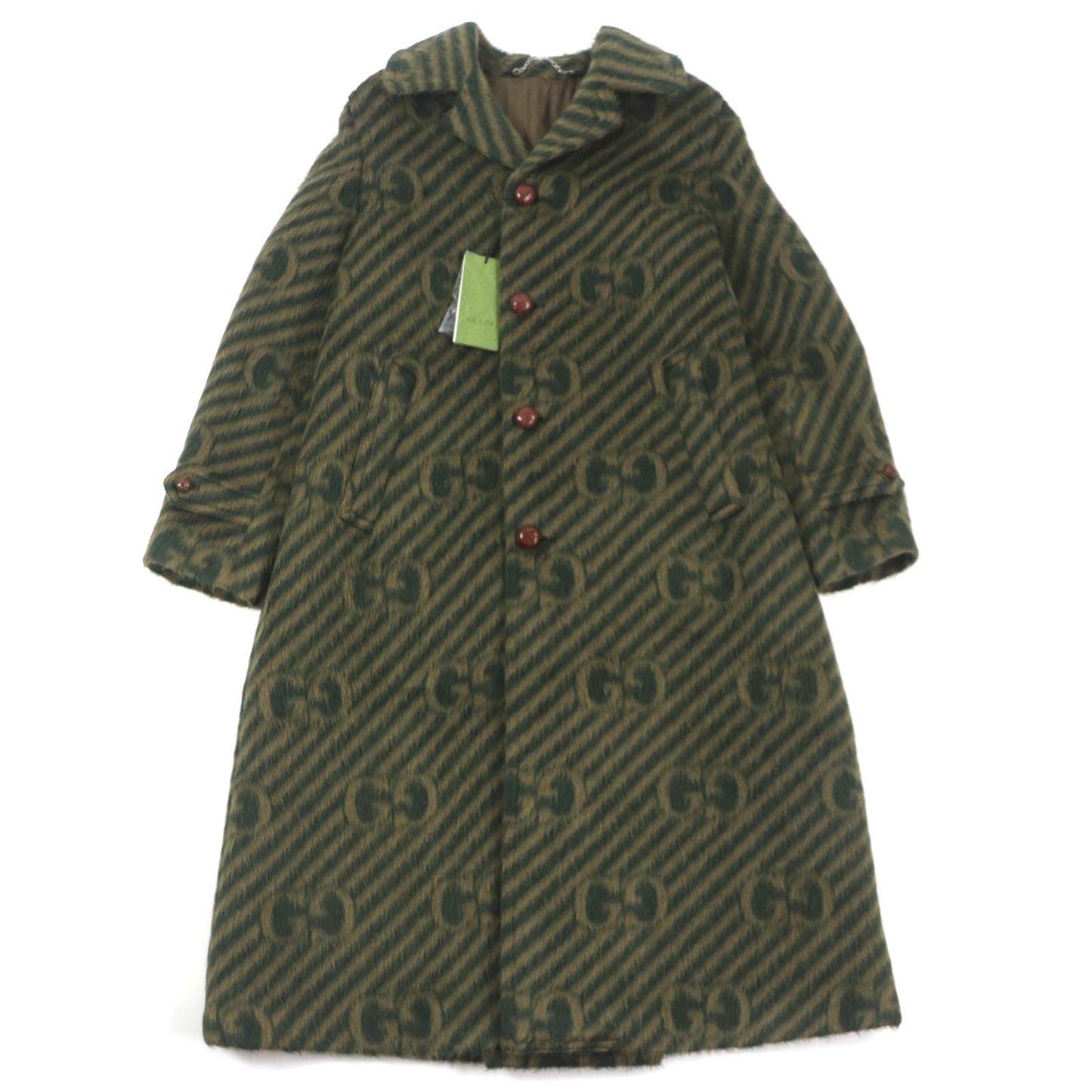 GUCCI Llama Wool GG Stripe Coat Green 44