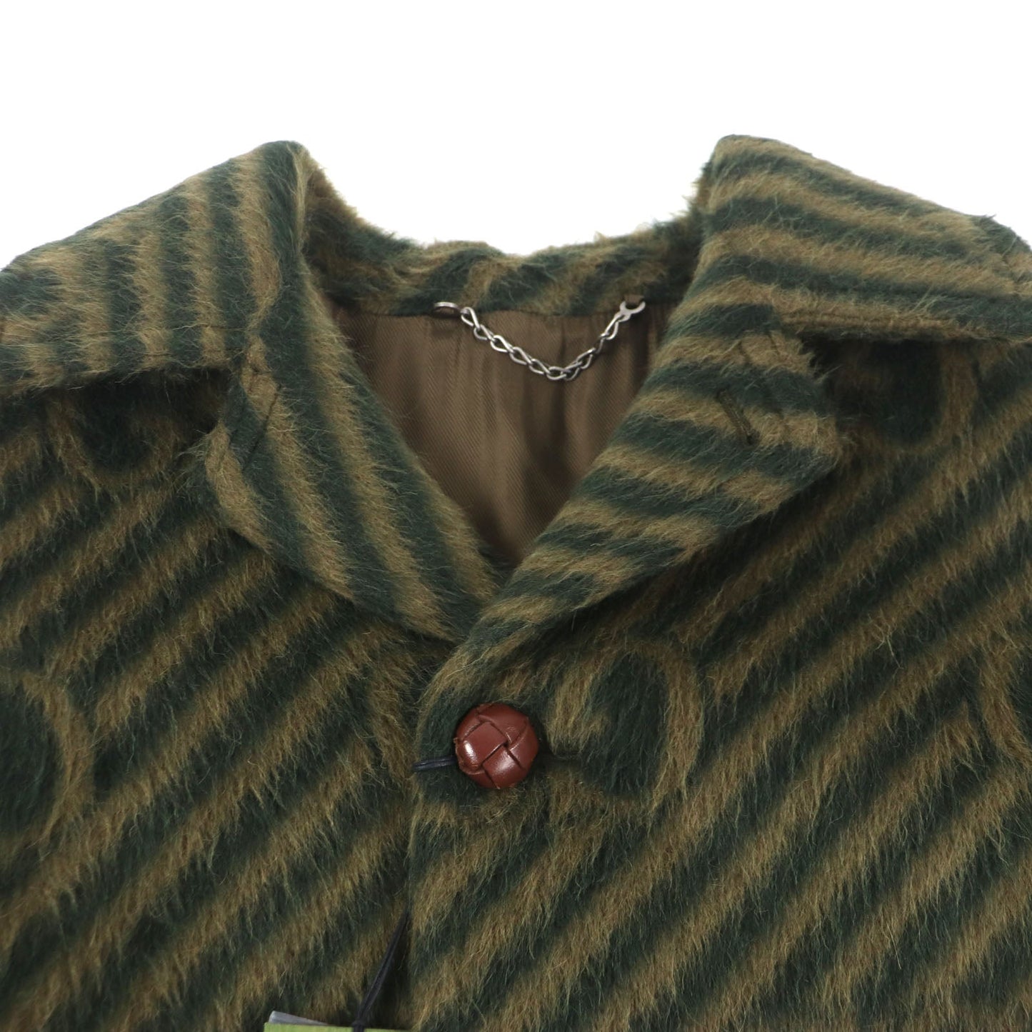 GUCCI Llama Wool GG Stripe Coat Green 44