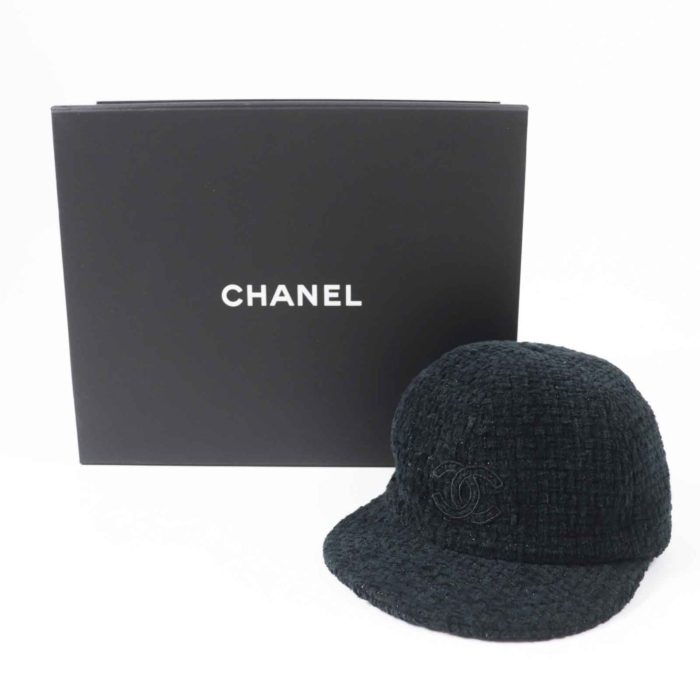 Chanel COCO Mark Tweed Cap Black M