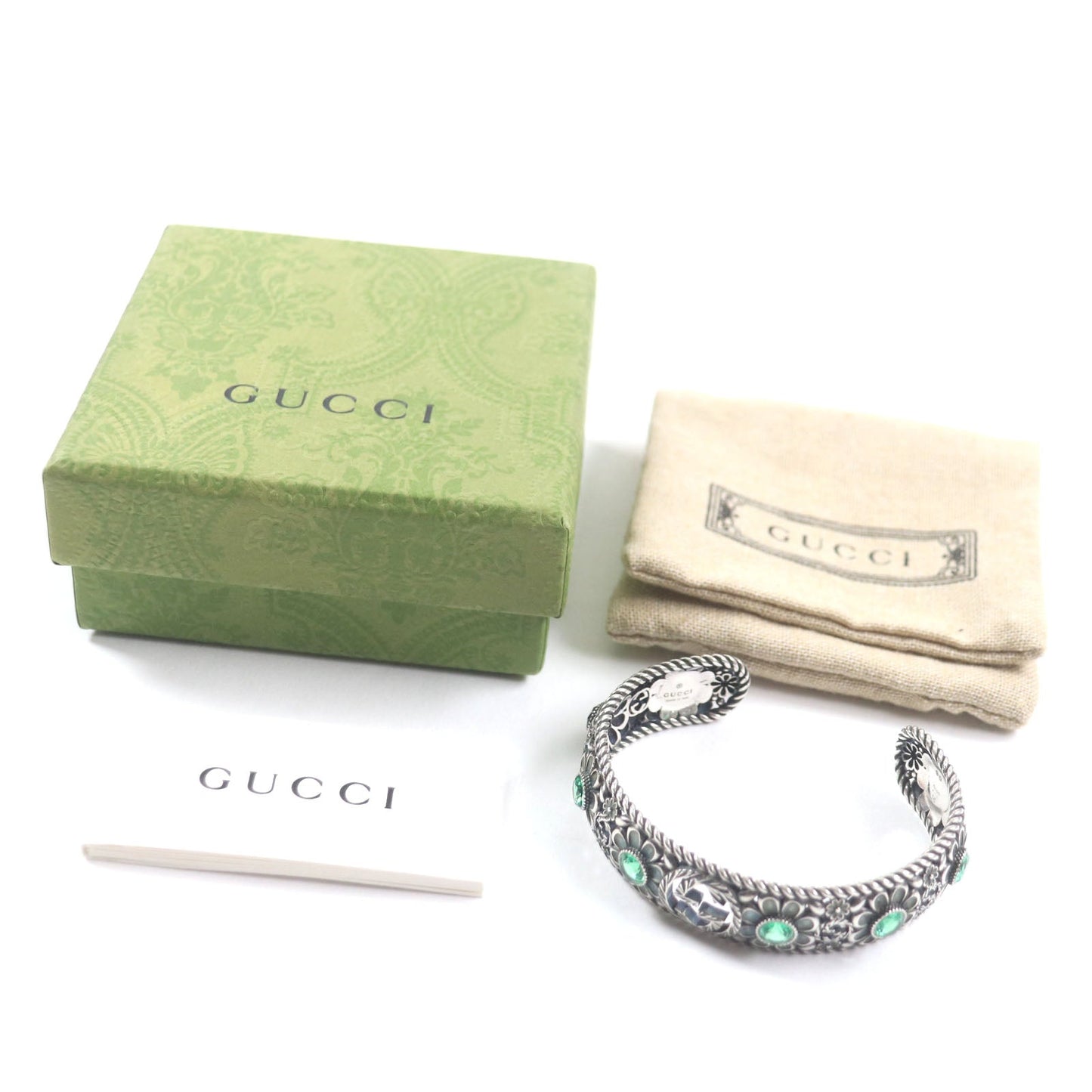 GUCCI Crystal Floral G Bangle Silver Bracelet