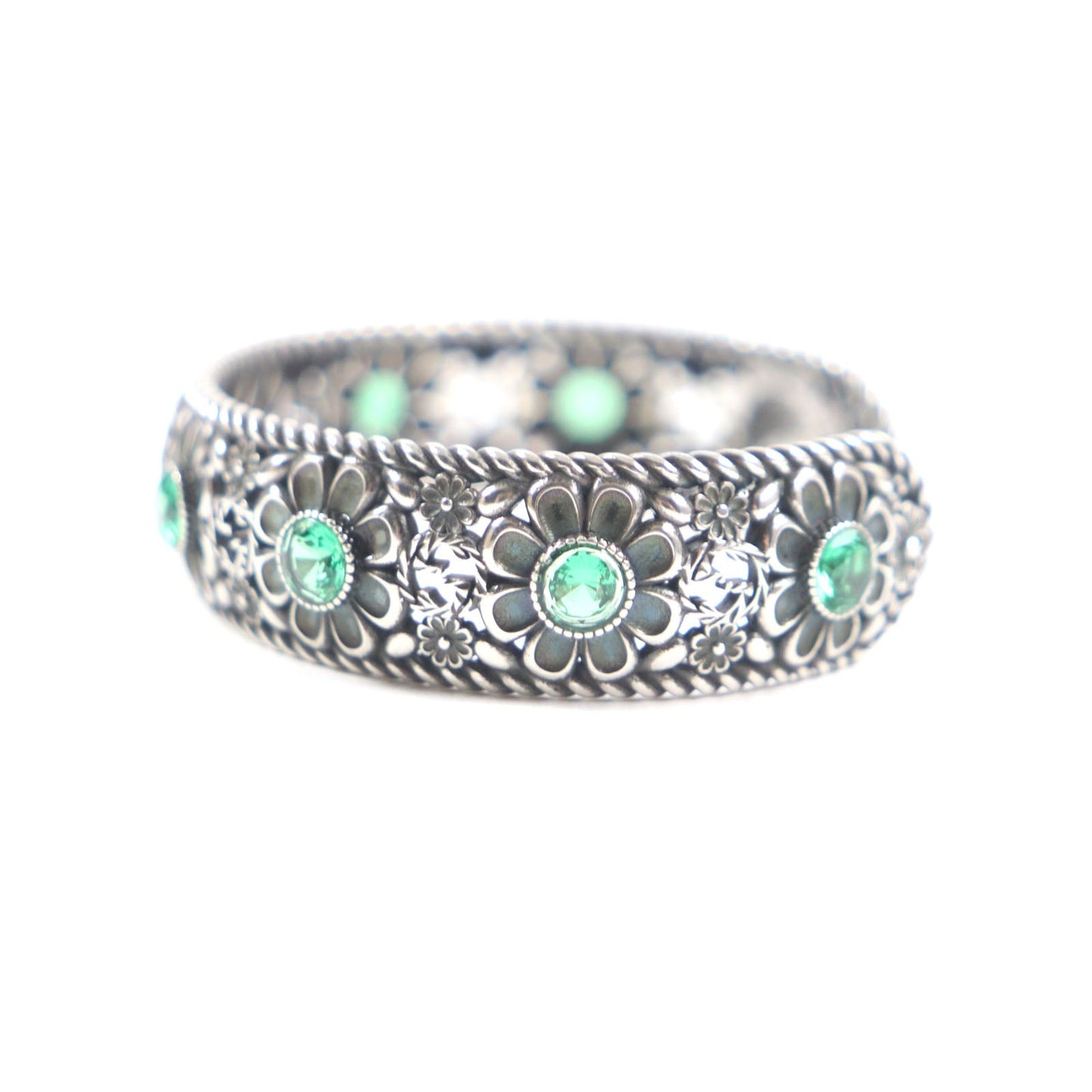 GUCCI Crystal Floral G Bangle Silver Bracelet
