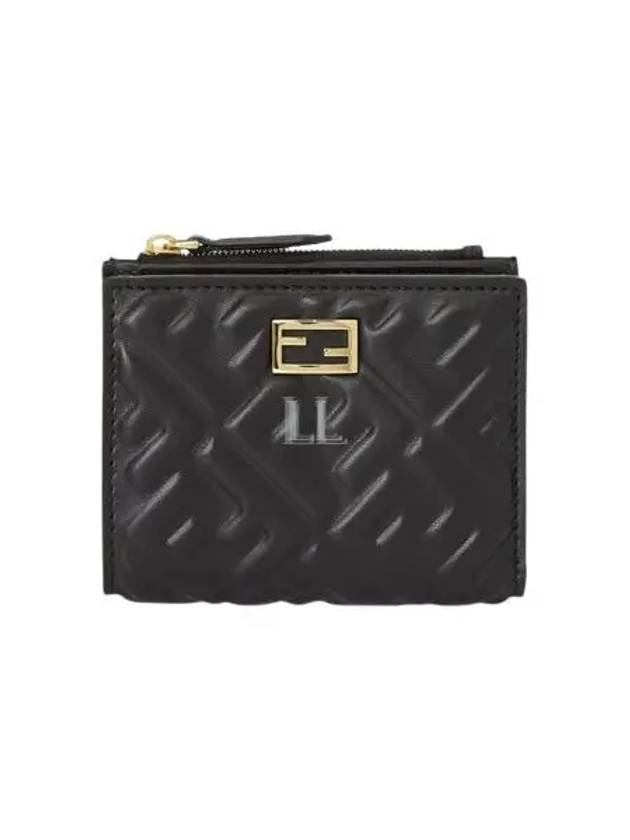 Fendi Slim Baguette Embossed FF Logo Half Wallet Black