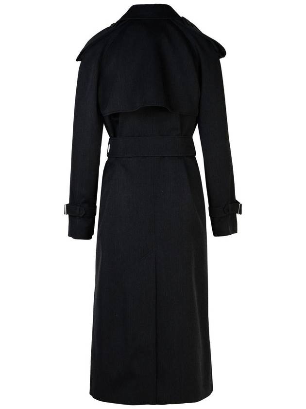 Burberry Double Breasted Long Wool Trench Coat Grey Melange