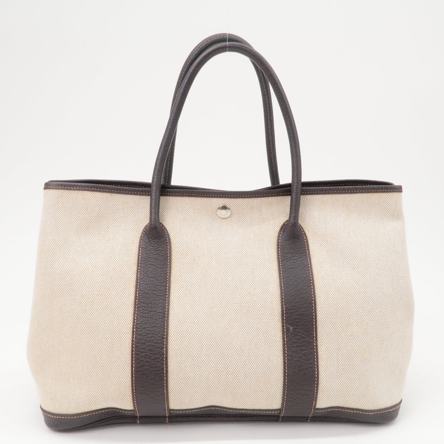 HERMES Garden Party Toile Ash Leather PM 髫ィ繝サ・ス・。 I Stamped Beige