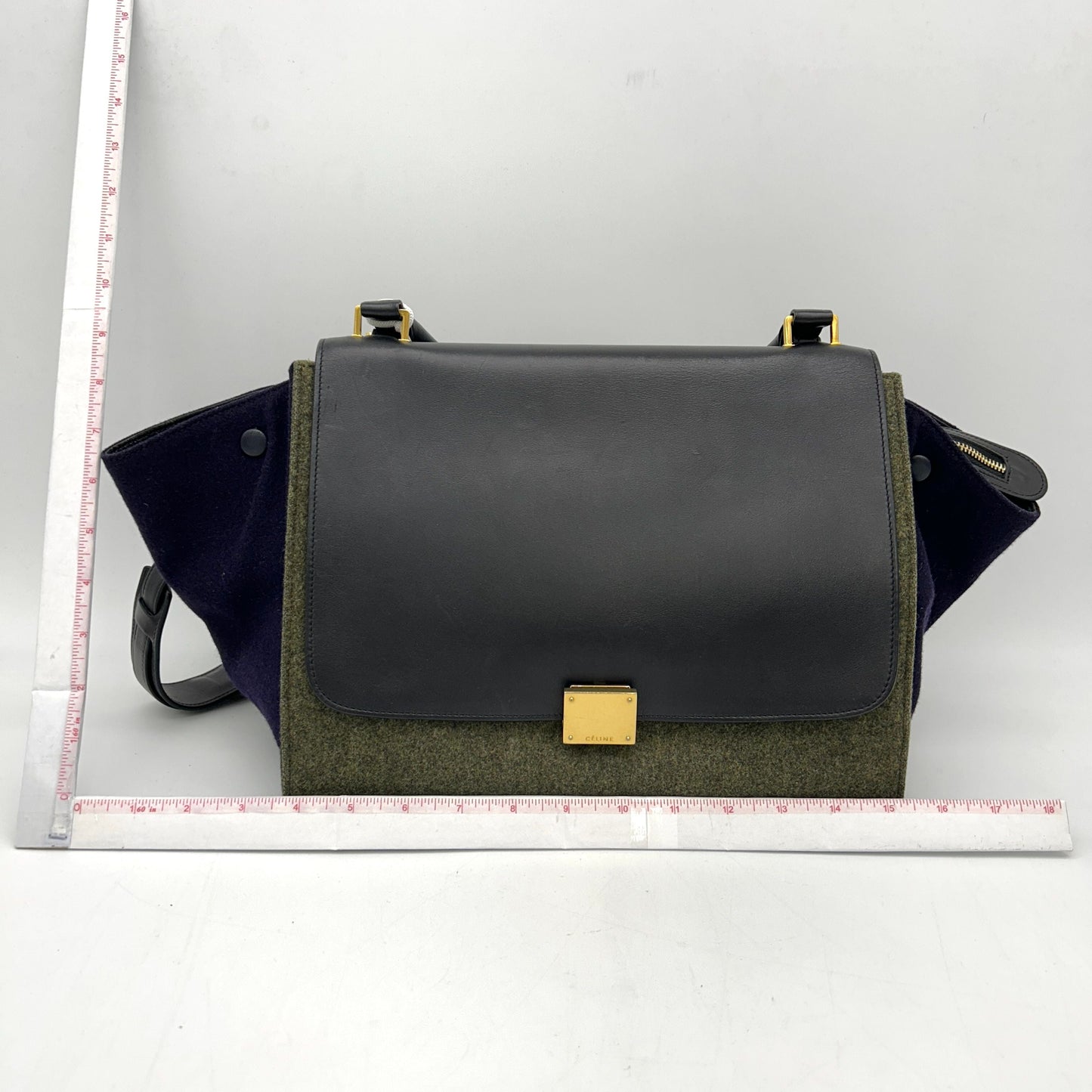 Celine Traps handbag Felt x Calf Black/Gray shoulder handbag 2WAY LA12249