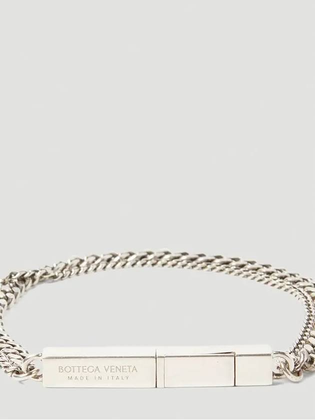 Bottega Veneta Engraved Logo Double Chain Bracelet Silver
