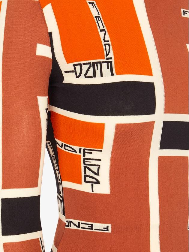 Fendi FF Puzzle Print High Neck Knit Top