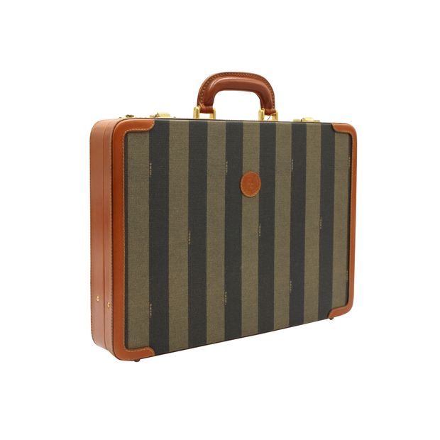 FENDI Vintage Leather & Striped Fabric Briefcase