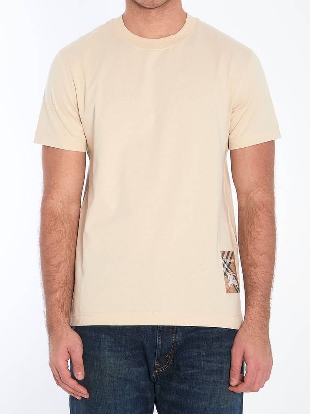 Burberry Check Label Cotton Short Sleeve T-Shirt Beige