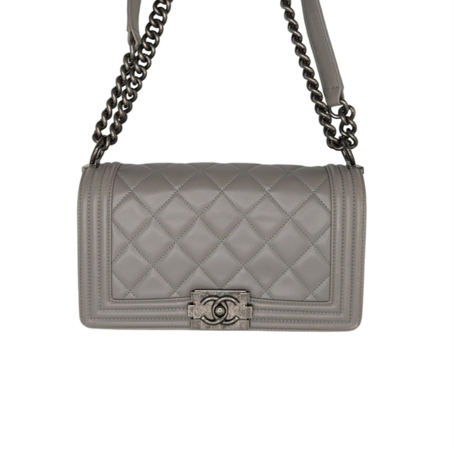 Chanel bag Gray Quilted Calfskin Medium Boy Bag