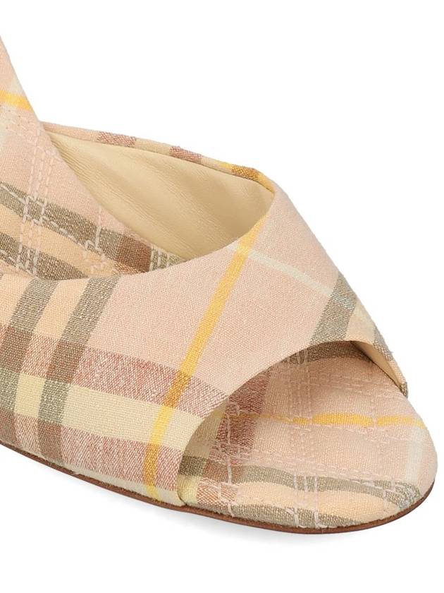 Burberry Mews Checked Linen Blend Low Kitten Heel Mule Teacup