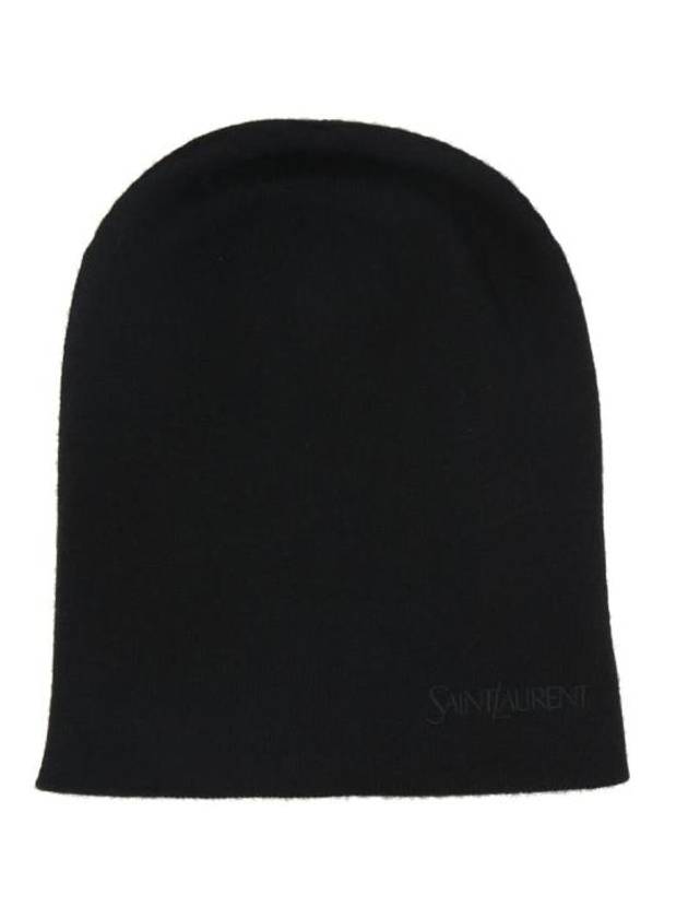 Saint Laurent Logo Embroidered Cashmere Beanie Black
