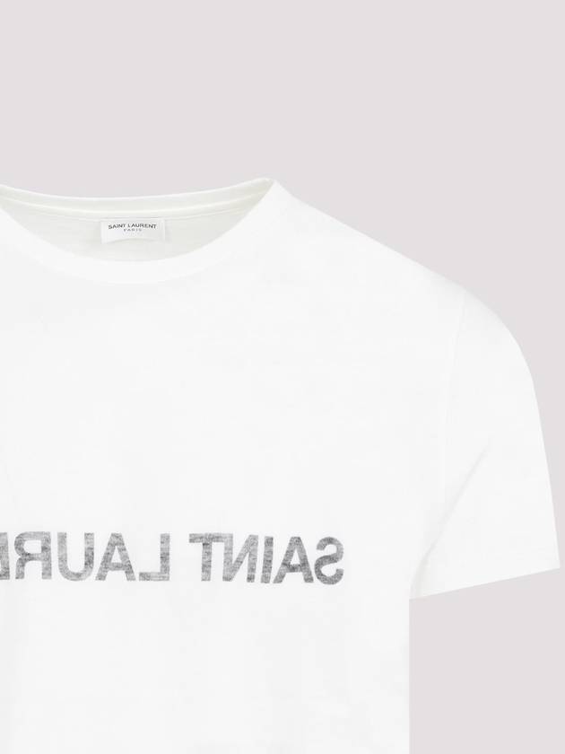 Saint Laurent Reverse Logo Print Cotton Short Sleeve T-Shirt White