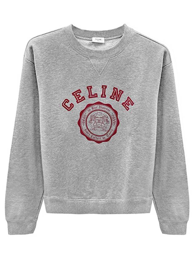 CELINE Logo Crew Neck Loose Cotton Fleece Sweatshirt Grey Melange