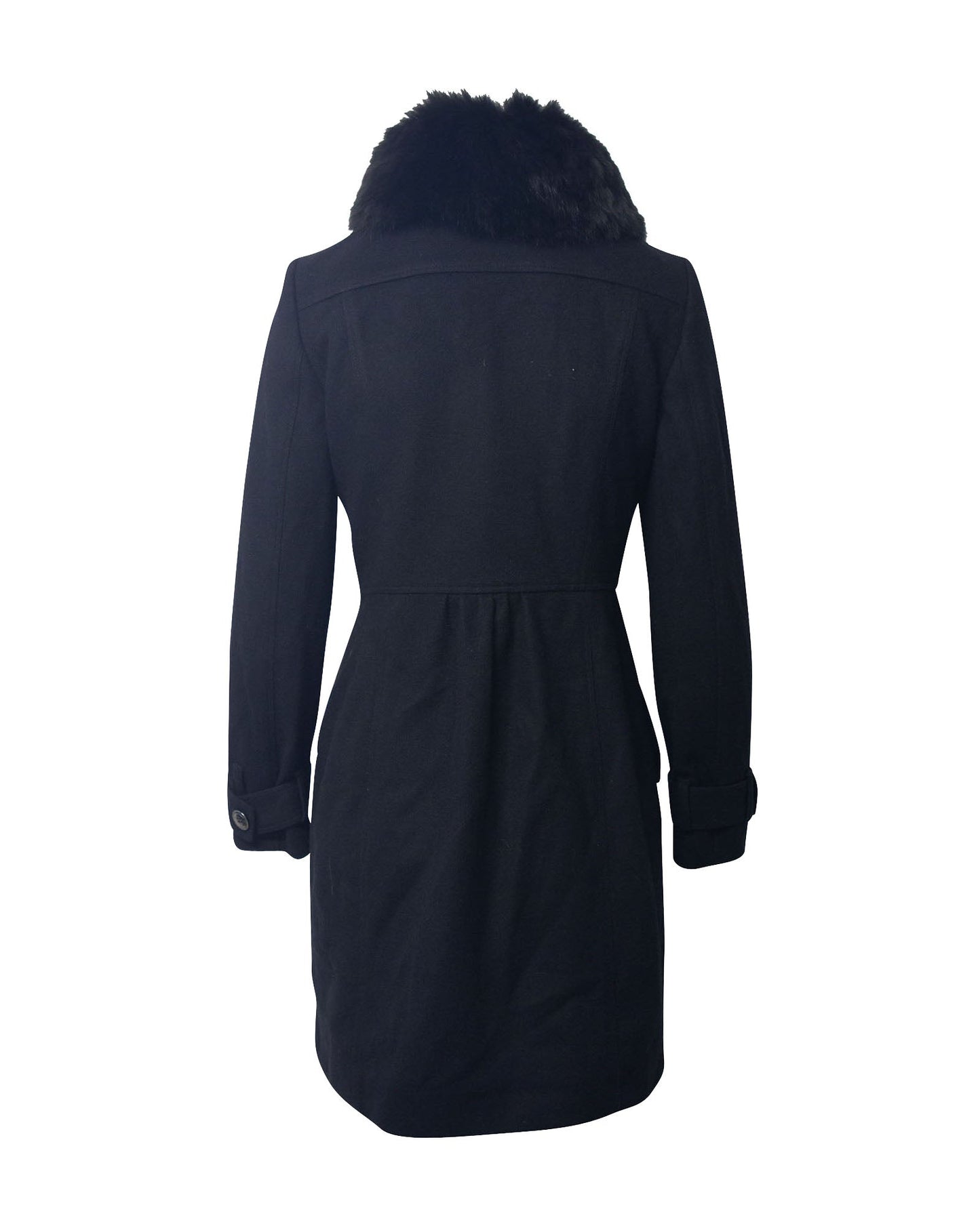 Burberry Coat with Fur Collar Trim in Black Virgin Wool