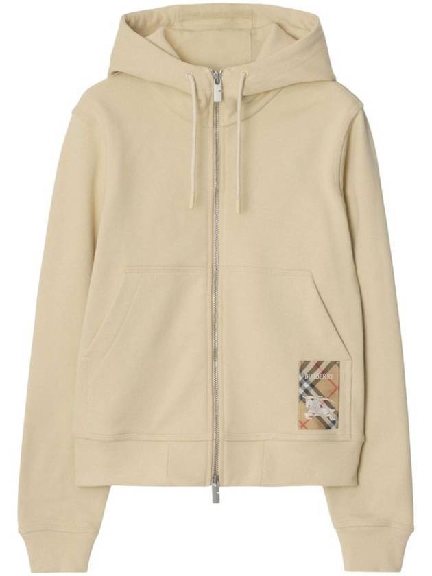 Burberry Check Label Cotton Hooded Zip Up Nutmeg