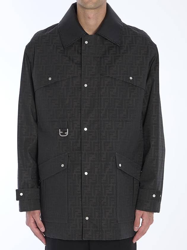 Fendi Waxed FF Jacquard Blouson Jacket Brown