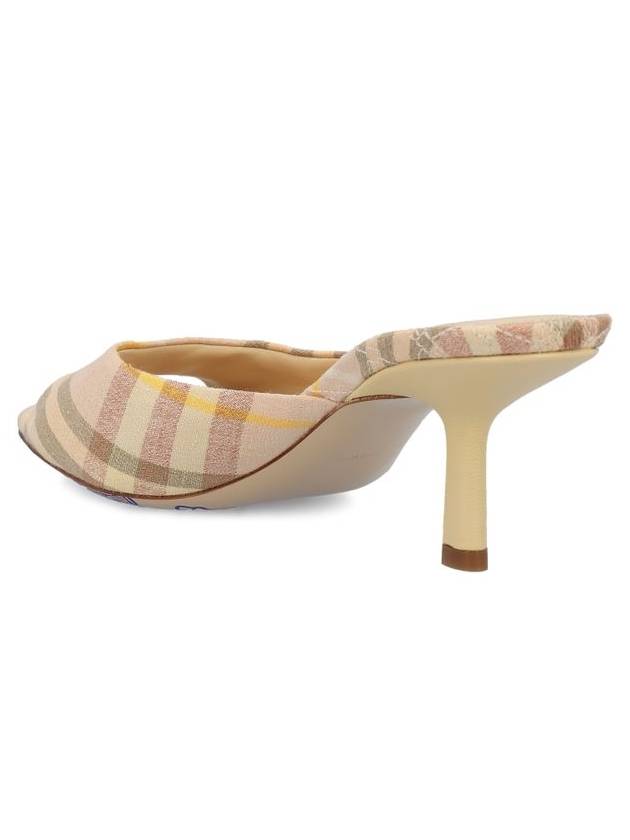 Burberry Mews Checked Linen Blend Low Kitten Heel Mule Teacup