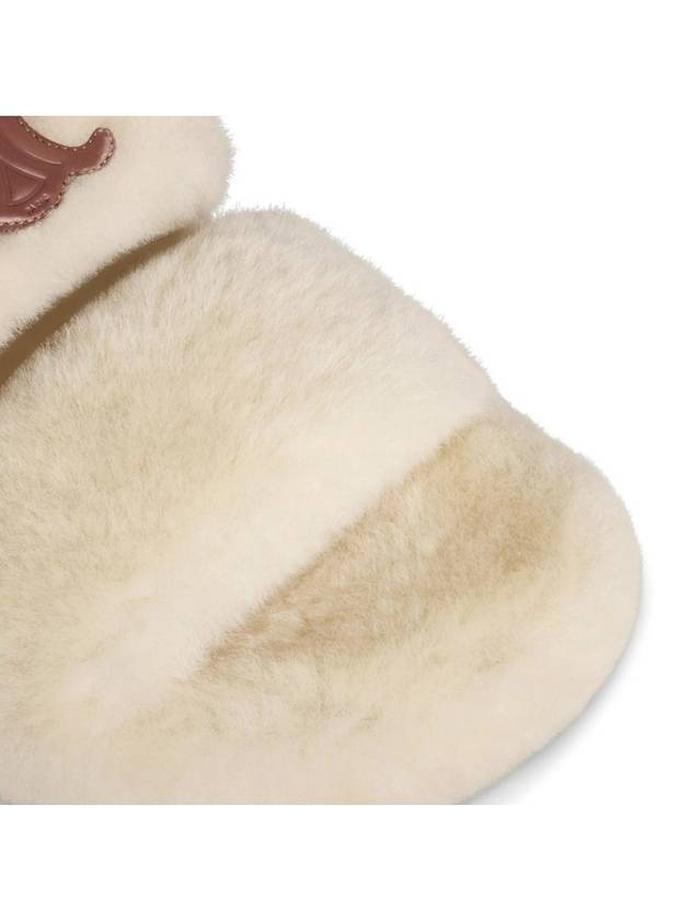 CELINE Triomphe Shearling Fur Slippers Brown Beige