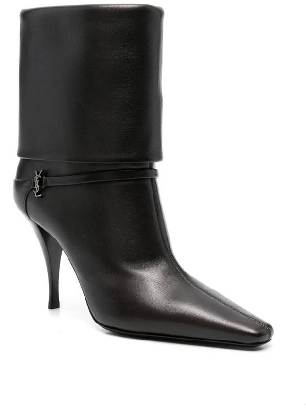 Saint Laurent Niki Leather Ankle Boots Eagle Brown