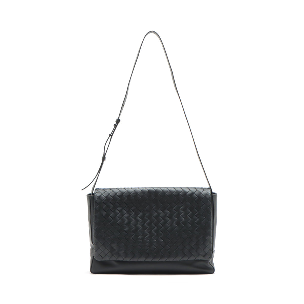 Bottega Veneta Intrecciato Leather Messenger Bag Black