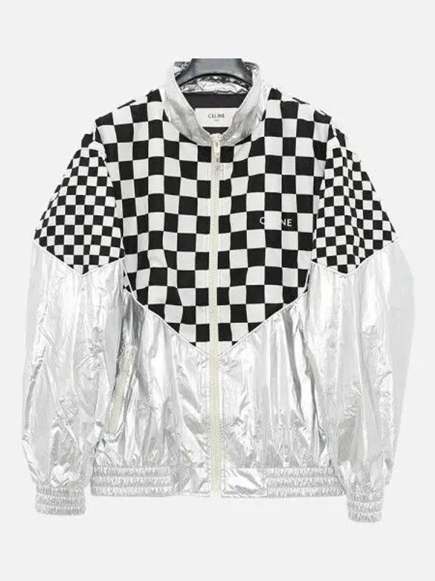 CELINE Check Metallic Loose Fit Nylon Jacket Black White
