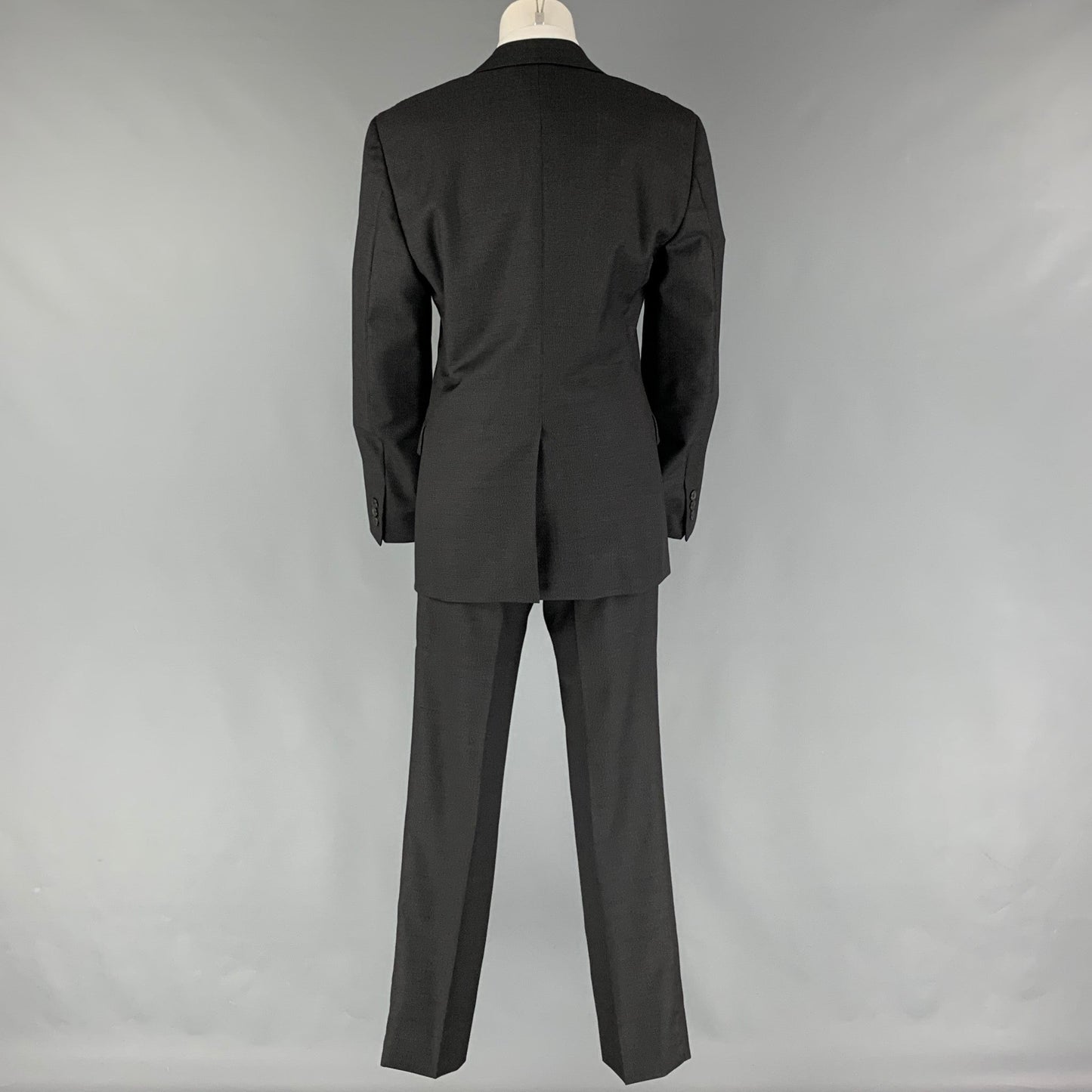 PRADA Size 36 Black Charcoal Virgin Wool Silk Notch Lapel Suit