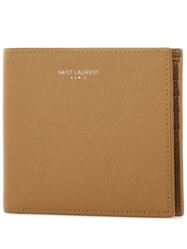 Saint Laurent East West Leather Half Wallet Teak Wood
