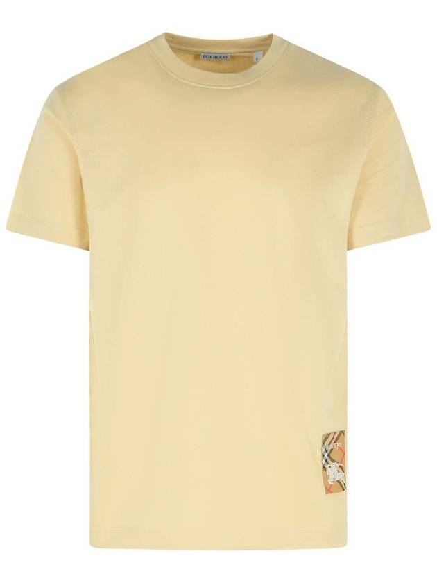 Burberry Check Label Cotton Short Sleeve T-Shirt Beige