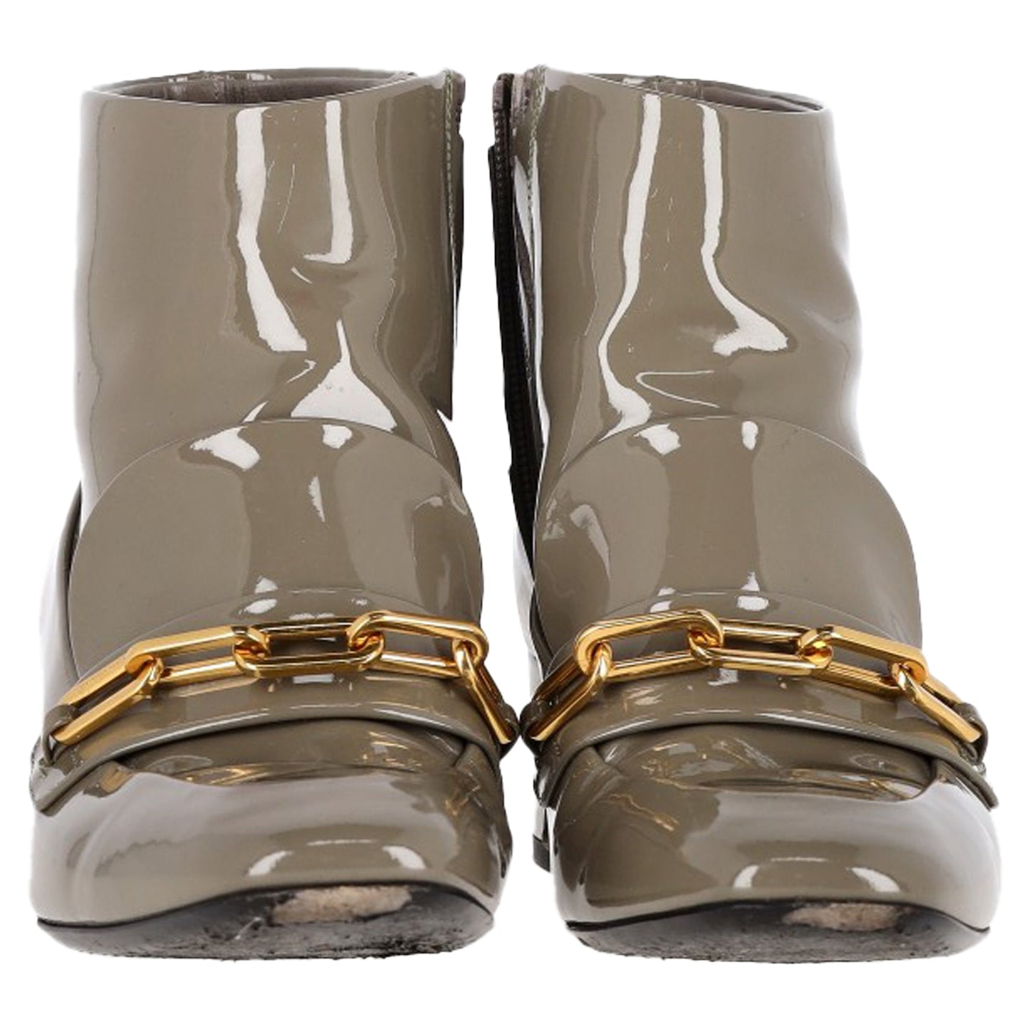 Burberry Chettle Chain-Link Accents Boots in Grey Patent Leather