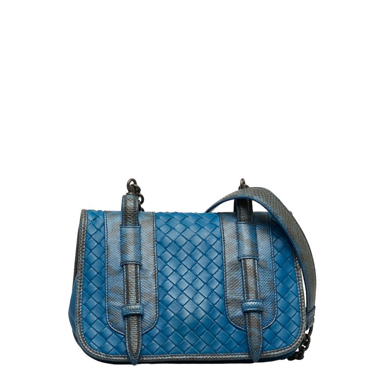 Bottega Veneta Crossbody Side Bag Chain Blue Leather Ladies