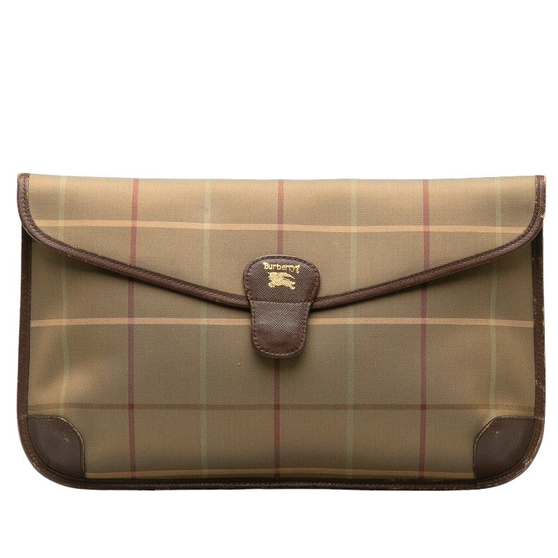 Burberry Check Canvas Leather Clutch Bag