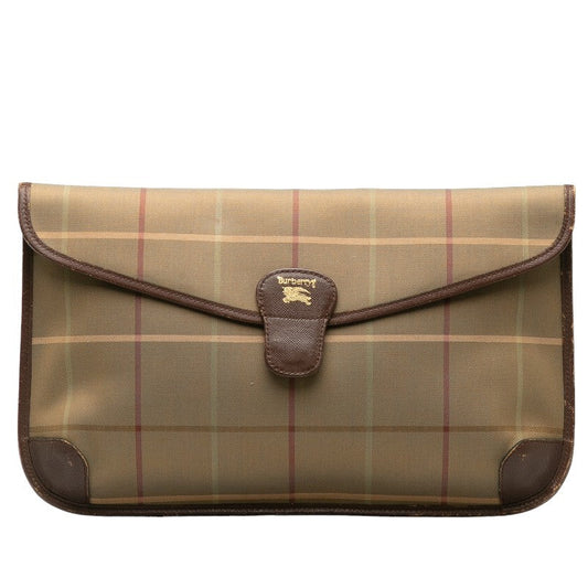 Burberry Check Canvas Leather Clutch Bag