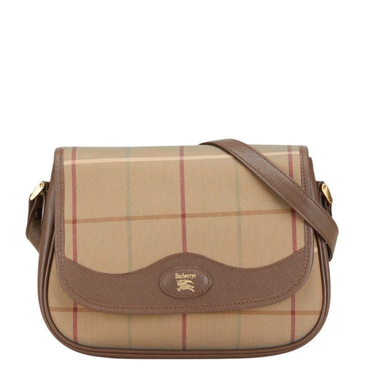 Burberry Check Logo Canvas Leather Shoulder Bag