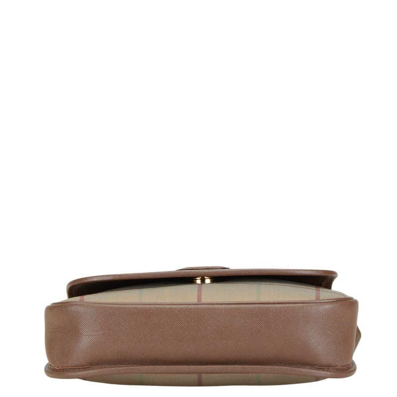 Burberry Check Logo Canvas Leather Shoulder Bag