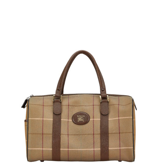 Burberry Check Leather Canvas Boston Bag
