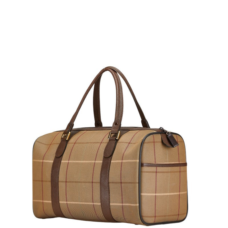 Burberry Check Leather Canvas Boston Bag