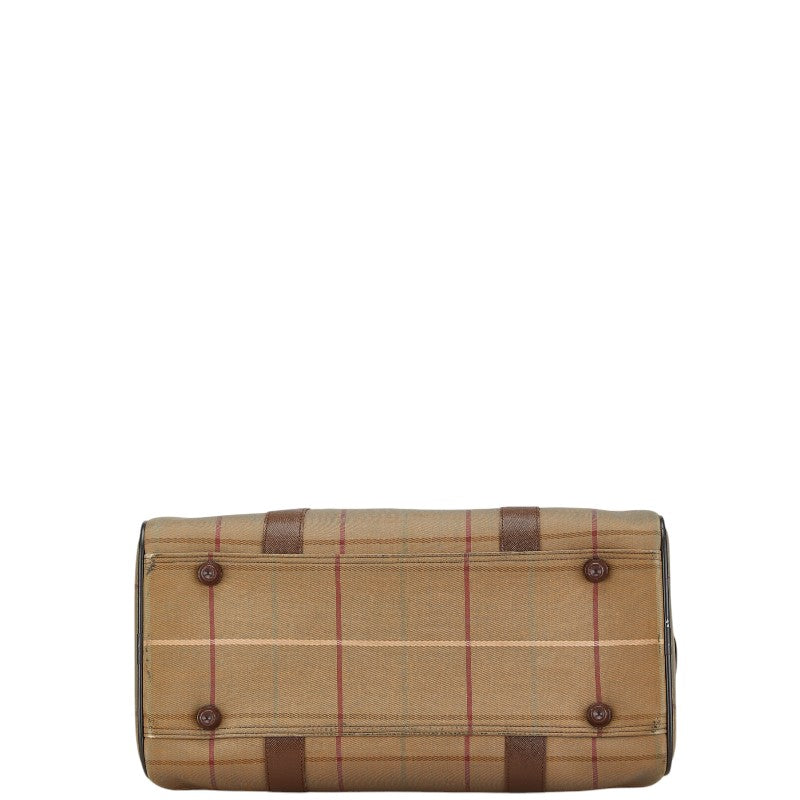 Burberry Check Leather Canvas Boston Bag
