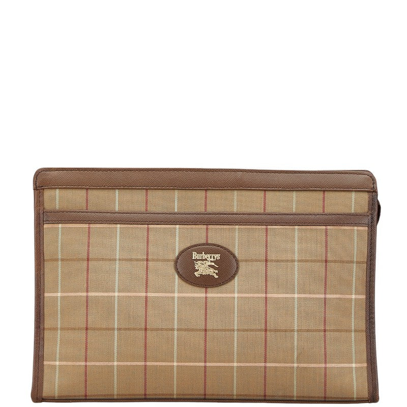 Burberry Check Canvas Leather Clutch Bag