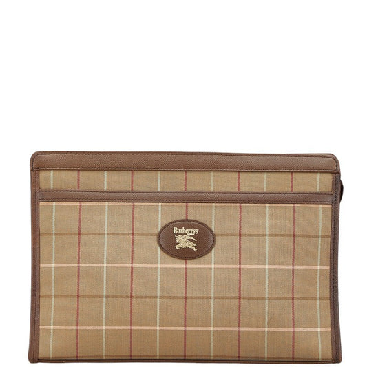 Burberry Check Canvas Leather Clutch Bag