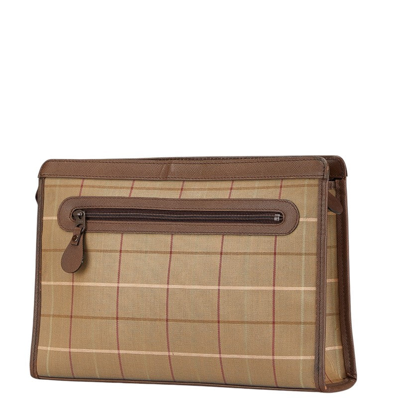 Burberry Check Canvas Leather Clutch Bag