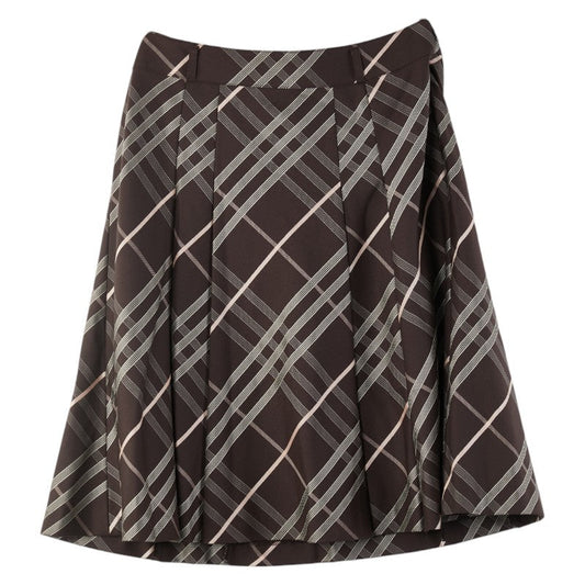 Burberry Check Skirt Wool Silk Brown
