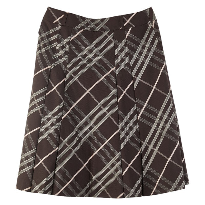 Burberry Check Skirt Wool Silk Brown