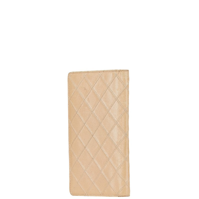 Chanel Beige Leather Bicolor Long Wallet