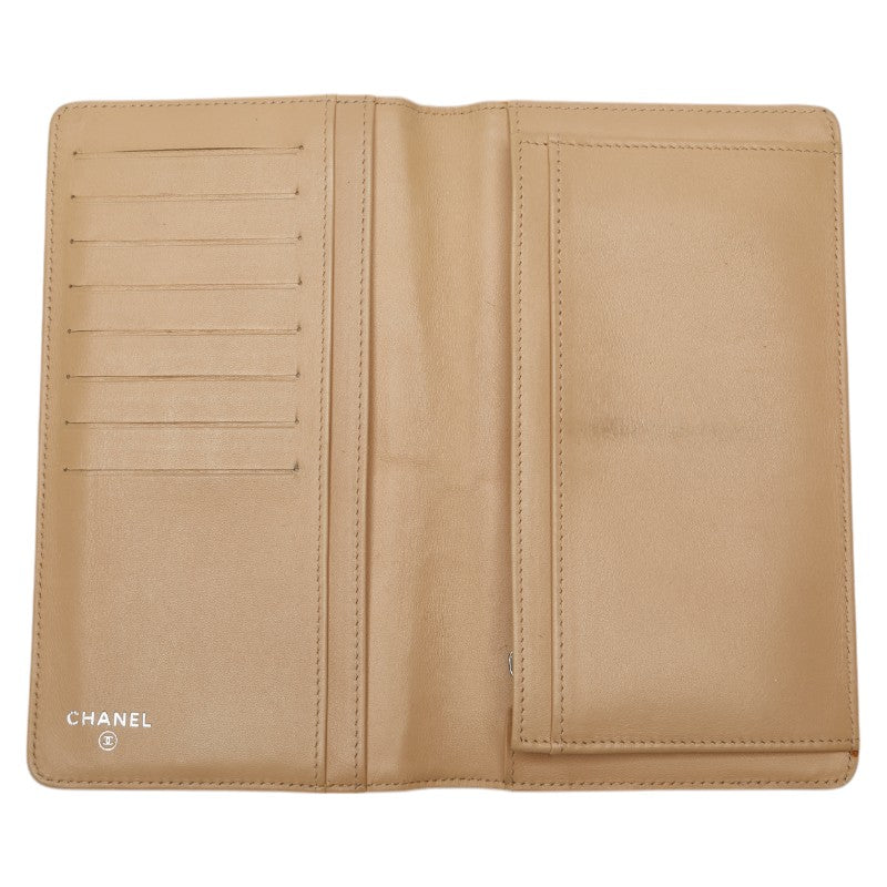 Chanel Beige Leather Bicolor Long Wallet