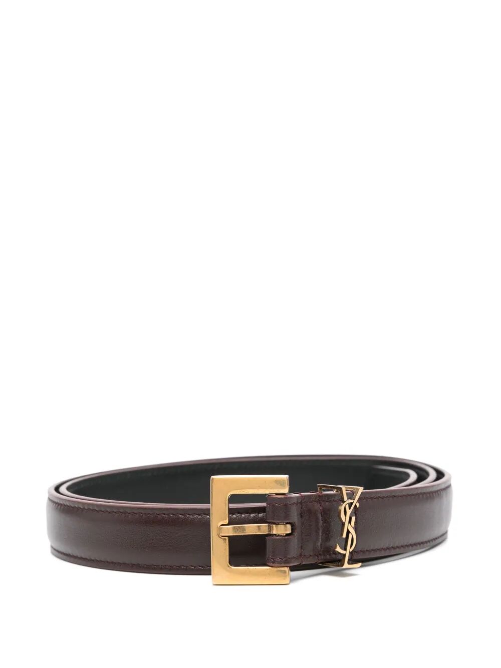 Saint Laurent Women Cassandre Thin Belt With Square Buckle In Box Leather