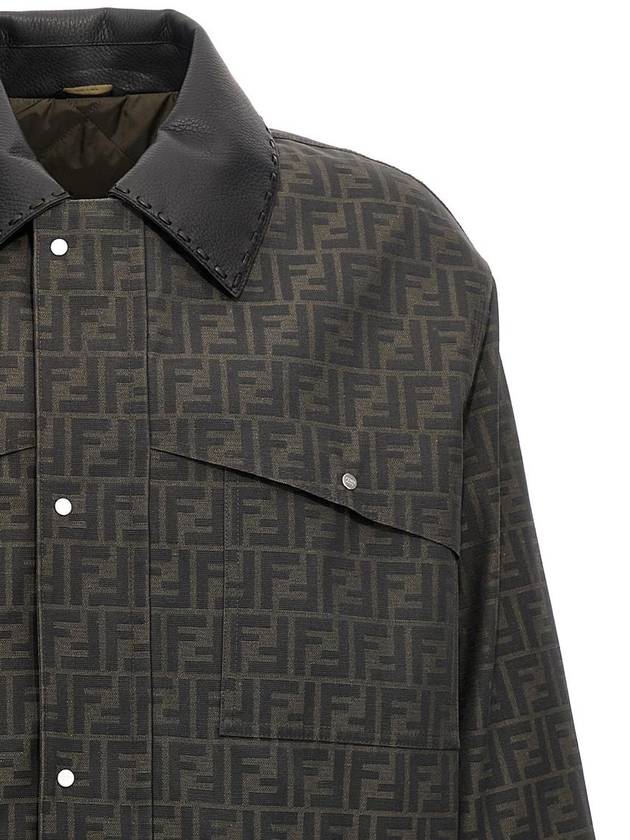 Fendi Waxed FF Jacquard Blouson Jacket Brown