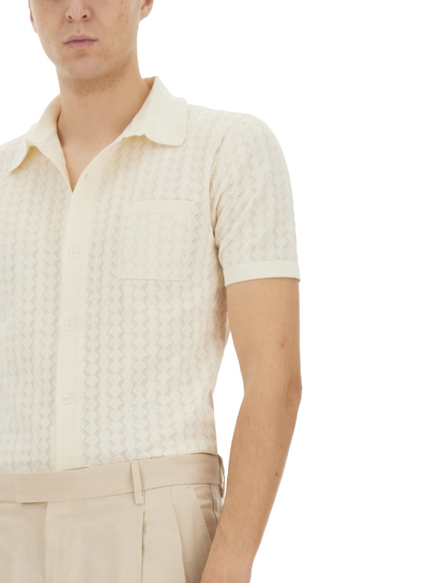 Dolce & Gabbana Men Perforated Cotton Knit Shirt